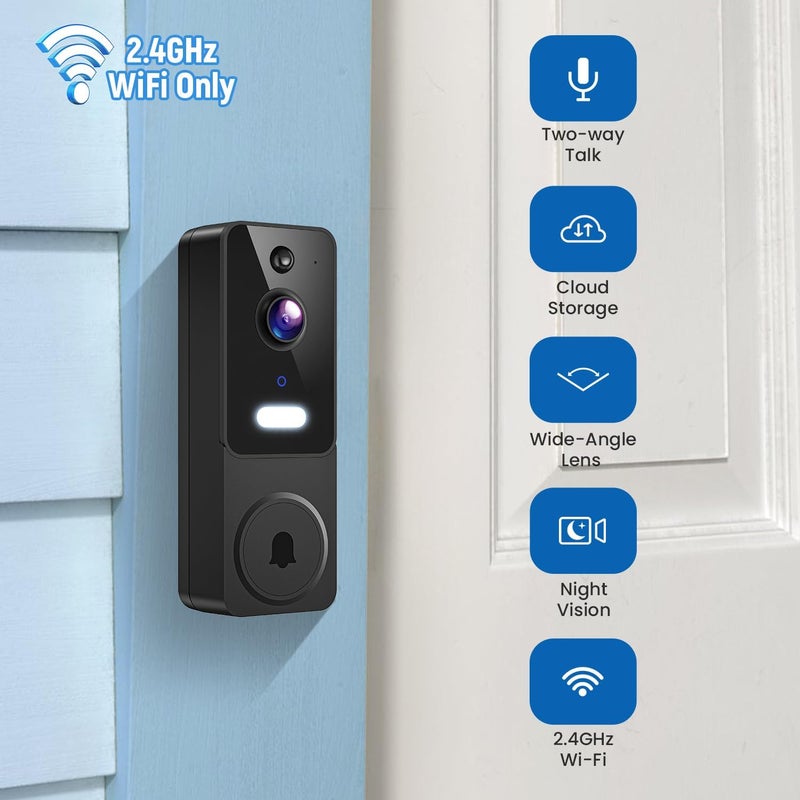 ClipBlur 1080p Wireless Video Doorbell Camera with Doorbell Receiver, Color Night Vision, 2-Way Talk, AI Human Detection and Alerts, 2.4G WiFi Only, Battery Powered, Cloud Storage (Sold Separately) - Image 2
